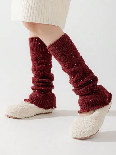 زوج من دفايات الساق للأطفال/بنات، لون بوردو جميل وأنيق، دفايات ساق متعددة الاستخدامات، بنمط ماسي حتى الفخذ مزينة بترتر، سميكة ودافئة للخريف/الشتاء، مناسبة للاستخدام اليومي للأطفال، التصوير الأبوي-الطفل، الخروج، هدايا العطلات