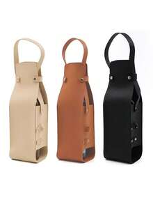 1 件优雅荔枝纹 PU 皮革葡萄酒手提包，非常适合婚礼、生日和派对，是葡萄酒爱好者的理想礼品袋，便携式葡萄酒配件 - 彩色 - 查看 5