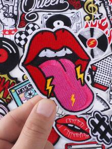 10pcs/20pcs/30pcs/50pcs/70pcs/Random Skull, Rock Band, Black & White Punk Style, Cross Guitar, English Letter Embroidered Iron-On Patches, Suitable For DIY Clothing And Accessories - Hats, Jeans, Jackets, Etc. - 彩色 - 查看 6