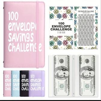 1 Savings Challenge Book - 100 Envelopes Challenge Budget Binder With Cash Notebook Budget Planner Notebook Cash Envelope System Money Saving Challenge Binder, Cash Envelope System Kit, Printable Financial Planner To Manage Your Money & Reach Goals Debt Free Financial Freedom