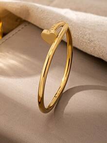 1 Pc 18K Gold Color Four Leaf Clover Hollow Out Heart Shape Stainless Steel Bangles Set - Fashionable Women Stacked Daisy Flower Bracelet - Jewelry For Daily Wear