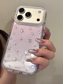 闪光透明金色星星 17 Pro Max 手机壳，防震保护套，适用于 16 Pro、14 Pro、15 Pro Max、13 系列，少女奢华设计 - 紫色 - 查看 1