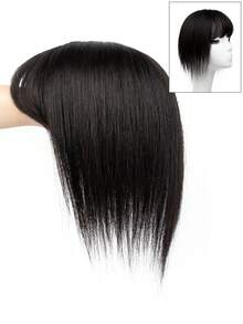 8*12 Women's Straight Nature Black Hair Topper Natural Hair Clip - In Hairpiece Basic Style Hair Enhancement For All Brown Real Hair Bangs For Face Shape Modification - Natural Black - 查看 5