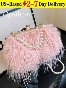 Fluffy Shoulder Bag For Women, New Tassel Turkey Feather Niche Crossbody Bag, Faux Pearl Chain All-Match Autumn And Winter Plush Bag, Women's Faux Fur Fuzzy Hobo Bag, Evening Faux Fur Handbags, Furry Fluffy Fuzzy Bags Purse, Crossbody Shoulder Strap, Evening Clutch Bag, Wedding Party Bag, Fashionable Cute Pearl Tassel High-End Furry Shell Design Tote Bag - Nhiều màu - Xem 16