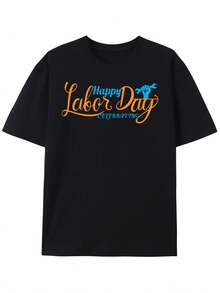 Camiseta Feliz Día del Trabajo Celebración Camiseta Gráfica, Patrón de Impresión Creativa - Negro - Ver 7
