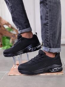 Anti-Slip, Anti-Puncture, Steel Toe Lightweight Work Shoes, Fashionable Breathable Anti-Slip Safety Shoes, Men & Women Air Cushion Labor Protection Shoes With Steel Toe - Black - View 8