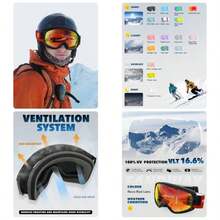 - Goggles de esqu OTG para adultos y jvenes, para mujeres y hombres, de nieve, lentes intercambiables antivaho para snowboard - Marco A6-negro Revo Red Lens Vlt 20% - Ver 1