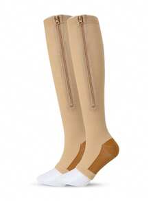 运动户外女式露趾压力袜 - 20-30mmHg 及膝支撑袜，侧拉链及膝袜，露趾设计，舒适透气 - 彩色 - 查看 25