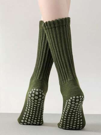 1 双“可爱罗纹宽松瑜伽袜，防滑普拉提芭蕾袜，女士米色休闲袜”