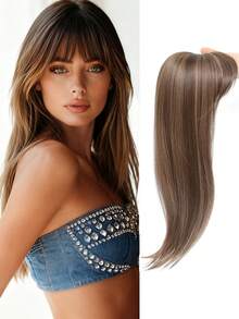 [22 英寸直发假发块] 优雅的 18-22 英寸女士直发假发块，高温纤维，浅棕色到黑色渐变，中年卷发，易于佩戴，理想的圣诞礼物 - 彩色 - 查看 11