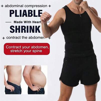 Men's Slimming Waist Trainer Vest With Double Waist Belts, Abdominal Trainer