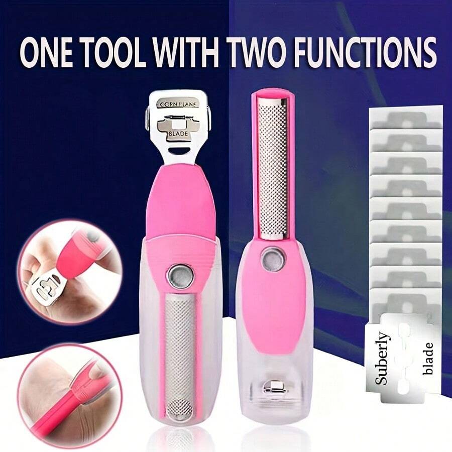 2-In-1 Foot File + Callus Remover + 10 PCS Replacement Blades Foot Care Tools, Foot Scraper, Foot Grinder, Foot Skin Care Tools, Foot Rasp, Foot Care Kit, Personal Care & Beauty Accessories - Pink - View 1