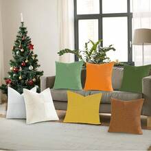 4 Fundas para Cojines, Cojines Decorativos Sala, Almohadas para decoración (45 * 45), Fundas de Almohada de Felpa para Decoración del Hogar Que no Destiñen y Decoración Navideña - 4 piezas de Tiras Beige - Ver 7