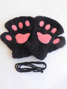 1 Pair Cute Cat Paw Fingerless Gloves, Warm Gloves Suitable For Daily Wear And Gatherings, Autumn/Winter+Winter Gear+Gloves Bear+Christmas Summer - Mittens - View 8
