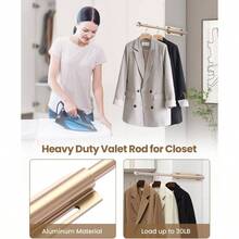 - Barra de valet para clset extrable, retrctil para organizacin de clset, barra de valet de aluminio de 12 pulgadas, perfecto para trajes, vestidos y ropa recin prensada - Dorado + Sin Anzuelo - Ver 5