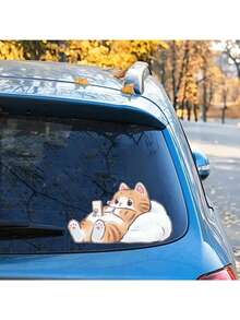 White Or Coffee Colored Cartoon Cat Stickers Are Suitable For Cars, Trucks, Motorcycles, Laptops, Water Bottles, And Other Disposable Self-Adhesive Glass Surface Stickers With Matte Surfaces