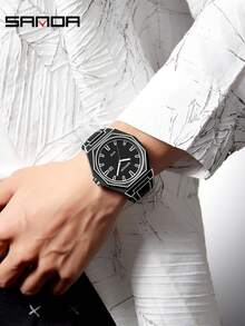 SANDA. SANDA SD9090 漫画风格石英八角形表壳 5ATM 防水+夜光日历个性化男女手表 - 黑色 - 查看 3