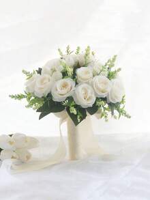 1 件全新人造白玫瑰花束，适用于婚礼、结婚、摄影、客厅装饰、新娘花束配饰