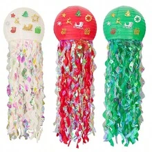 Set de 3/6/16 piezas, Decoraciones de fiesta con tema navideño, Linternas de papel plegables hechas a mano con tema de en rojo, verde y blanco, Set de linternas de papel tipo abanico, Pompones de papel de seda, Decoraciones para fiesta de Navidad, Decoración de habitación, Decoración de sala de estar, Decoración de patio, Adecuado para decoración navideña, Año Nuevo