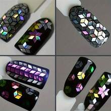 Laser Geometric Nail Sequins In Metallic Tones - Ultra-, Iridescent Rectangle Nail Art Decorations Manicures And Crafts, Nail Art Accessories - PZ-YSSBX - 查看 3