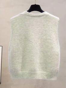 女士针织背心，新款秋冬休闲日常V领刺绣碎花毛衣背心