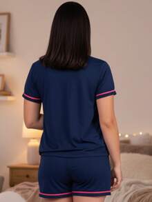 Women's American Blogger Pajamas With Buttons Super Comfortable Breastfeeding Promotion - Navy Blue - View 4