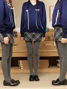 1条200克秋冬季保暖连裤袜，竖条纹，防勾丝，高腰紧身，日系JK风格，舒适保暖 - 彩色 - 查看 6