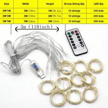 3x3m/3x2m/3x1m LED 窗帘灯，USB 供电，8 种模式遥控仙女灯串，适用于婚礼派对、家庭花园、卧室、户外、室内墙壁、窗户装饰、万圣节、圣诞节，暖白/白色/多色 - 四彩色 - 查看 10