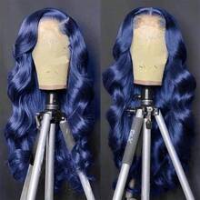 Blue# Dark BlueColor Body Wave 13x4 Lace Front Wigs Human Hair Body Wave BLUE# Wigs For Women HD Transparent 24 Inch 180% Density Thick And Full  Wig Human Hair Blue Color Lace Front Wig Pre Plucked Hairline For Daily Used & Halloween Cosplay Used - Màu xanh lam - Xem 4