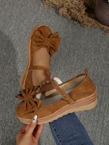 Giày đế xuồng quai mới cho nữ mùa xuân/thu, giày thể thao đế dày phong cách Bohemian, giày đế xuồng đế dày trang trí nơ - màu nâu - Xem 6