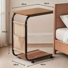 Senmeo Double-Layer Sofa Side Table - Space-Saving 0.1-Meter Sofa Table, C-Shaped Side Table With Side Drawer For Organization, Rolling Table With 30kg Load Capacity (Suitable For Small Apartments) - Quả óc chó - Xem 4