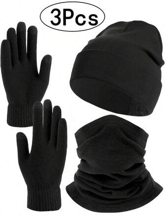 Winter Beanie Ha+Neck Gaiter+Touchscreen Glove Set ,Soft Knitted Hat Stretchy Gloves Warm Skull Cap Set For Women Men Gifts Winter Beanie Hat ,Neck WarmerCold Weather Gear Unisex,Warm Winter Stretchy Knit Gloves Hat
