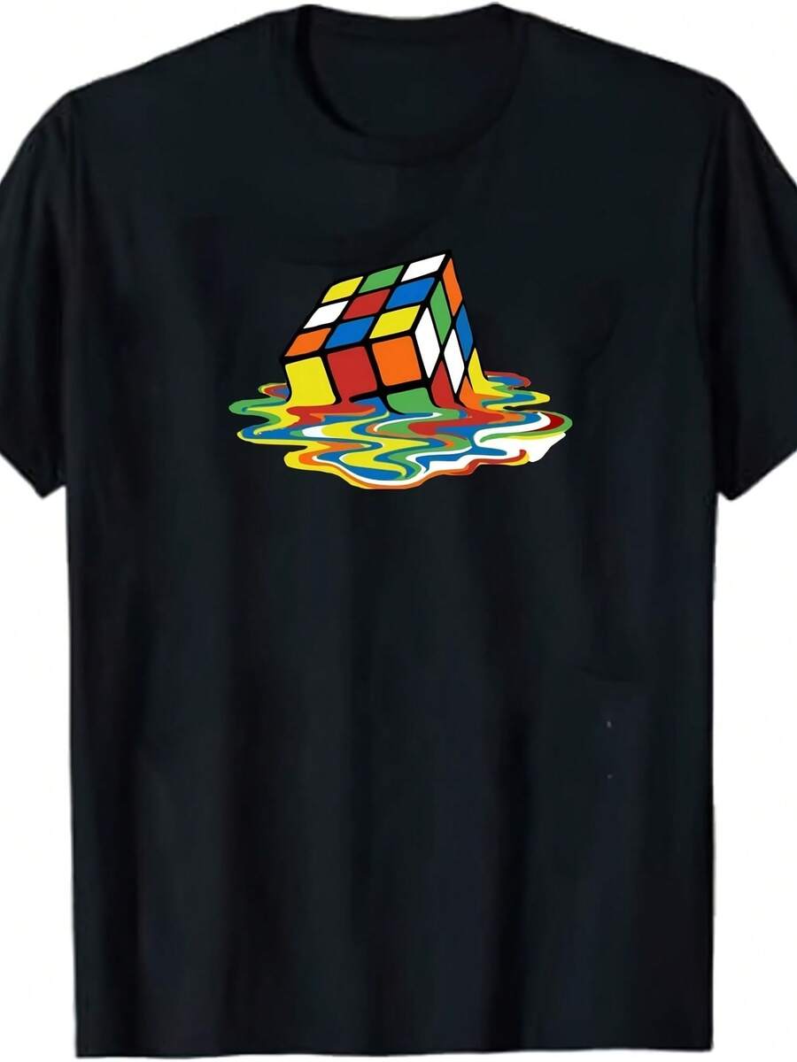 Melted Rubi Cube 3D Model Puzzle T-Shirt, Melting Rubi Cube Shirt. Uni T-Shirt Casual Short Sve - 款式29 - 查看 1