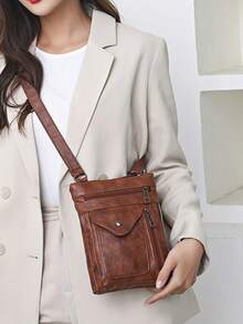 1 Piece Of Minimalist Soft Leather Phone Bag, Small Diagonal Shoulder Bag, Small Shoulder Bag, Mailman Bag, Phone Bag, Multiple Pockets, Versatile, Suitable For School, Work, Commuting, Daily Necessities, And Travel - Multicolor - View 21