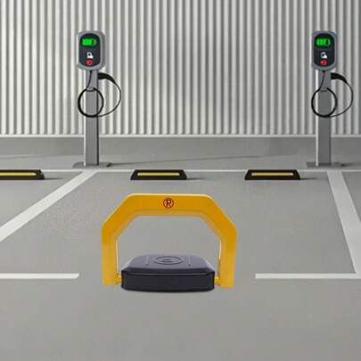GDAE10 Barriera di parcheggio automatica gialla Barriera di parcheggio in acciaio ad alta temperatura Barriera di parcheggio con telecomando Barriere di parcheggio anticollisione a 180° Barriera di parcheggio impermeabile con 2 telecomandi Strumento allarmato