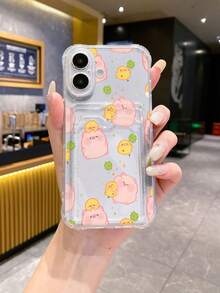 1pc Transparent White TPU Bumper Card Holder Case With Cute Pig & Chick Cartoon Pattern, Shockproof Phone Case Compatible With IPhone/ A31 4G/ A23/Redmi Note 8 Pro/Redmi Note 14 Pro 4G/Redmi Note 12 4G/OPPO A98/ S24 S25 ULTRA/ 15 PRO ULTRA 17 PAO MAX - Multicolor - View 2