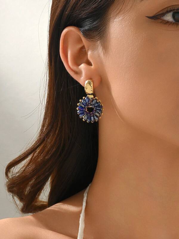 1 Paar handgefertigte Ohrringe im Boho-Stil mit Perlen und künstlichen Kristallen, vielseitige bunte Hängeohrringe, hochwertige schicke Ohrstecker in gemischten Farben, übertriebenes Design geeignet für formelle Anlässe, Partys, Zusammenkünfte