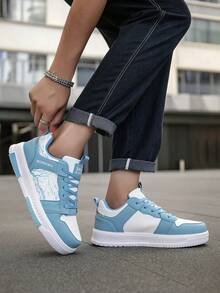 Men's Vintage Print Patchwork Casual Skateboard Shoes, Versatile For Daily Wear, Outdoor, Commuting, Sports & Leisure - Contrasting Colors - View 10