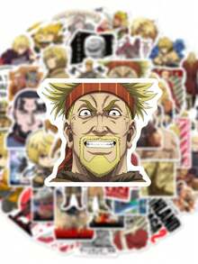 50pcs Vinland Saga Anime Graffiti Stickers, Japanese Style Funny Design, Suitable For Laptop Decoration, Waterproof PVC Material, Motorcycle Helmet, Car Stickers, Gift Box Decoration, Label Stickers, Envelope Sealing, Graffiti Stickers, Guitar, Notebook, Luggage DIY Decoration - Multicolor - View 5