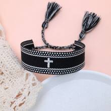 1pc Embroidered Cross Creative Woven Bracelet - Black - View 3