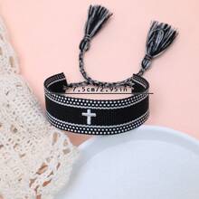 1pc Embroidered Cross Creative Woven Bracelet - Black - View 6