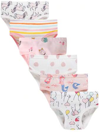 6 piezas de ropa interior de algodón suave con diseños de las cuatro estaciones para niñas pequeñas y niñas jóvenes