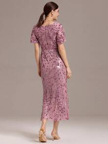 EVERPRETTY Elegant Short Sleeve Light Pink Semi-Formal Cocktail Dress Suitable For Evening Gala - Dusty Pink - View 5