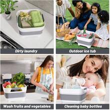 Collapsible Dish Basin With Drain, 9L2.4Gal Capacity, Space Saving Portable Sink Bottle, Kitchen, Camping RV, Gray - Xám - Xem 7