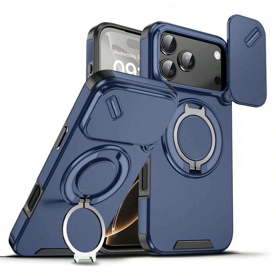 360° Rotating Anti-Fall Phone Case Compatible With Apple 11/12/13/14/15/16 Pro Max, Galaxy S22/23/24+ UA04/A05/A14/A15/A24/A25/A34/A54S Series, Moto, Pixel, Redmi - Blue - View 1