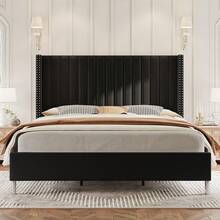 Queen/King Size Bed Frame With LED Headboard, Charging Ports, And 4 Storage Drawers, Functional Noise-Free Platform Bed, No Box Spring Required - Black - View 2