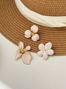 3件/1件经典复古硬币花卉珐琅质感金属胸针套装，白色和金色，百搭优雅配饰，适合日常、工作、派对、节日等场合佩戴，女士适用。 - 大號雞蛋花 - 查看 2