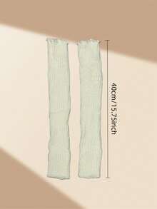 女士暖腿袜，白色针织保暖小腿袜，适合秋冬季 - 白色 - 查看 5