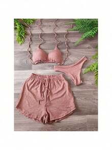 Bikini With Shorts In Anarroga Mesh - 米色 - 查看 1