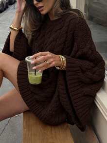 Sweter damski Just Masa, swobodny, kolorowy, lniany wzór, luźny, dzianinowy sweter z długim rękawem i okrągłym dekoltem, zimowy